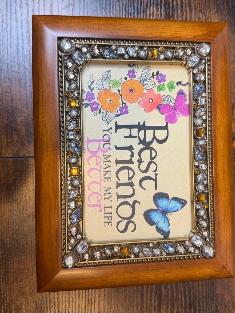 Best Friends Decorative Wood Photo Frame with Embellished Trim Brown NEW